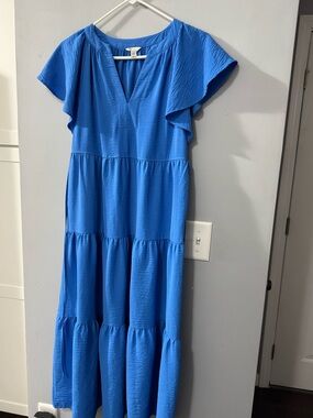 Bright Blue Tiered Maxi Dress with Flutter Sleeves